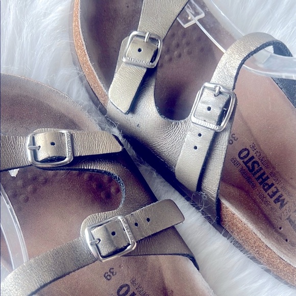 MEPHISTO Sandals Style Helen Double Strap Metallic Sandals - Size 39 - Picture 3 of 10